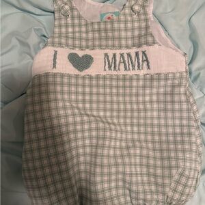 Plaid Baby Romper with 'I Love Mama' Embroidery